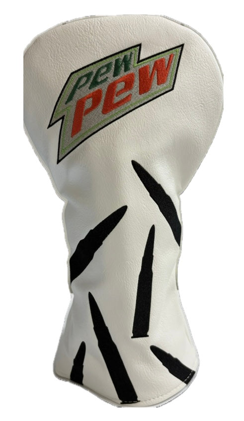 "Pew Pew" Golf Driver Head Cover Leather & Double Elastic Band Backing