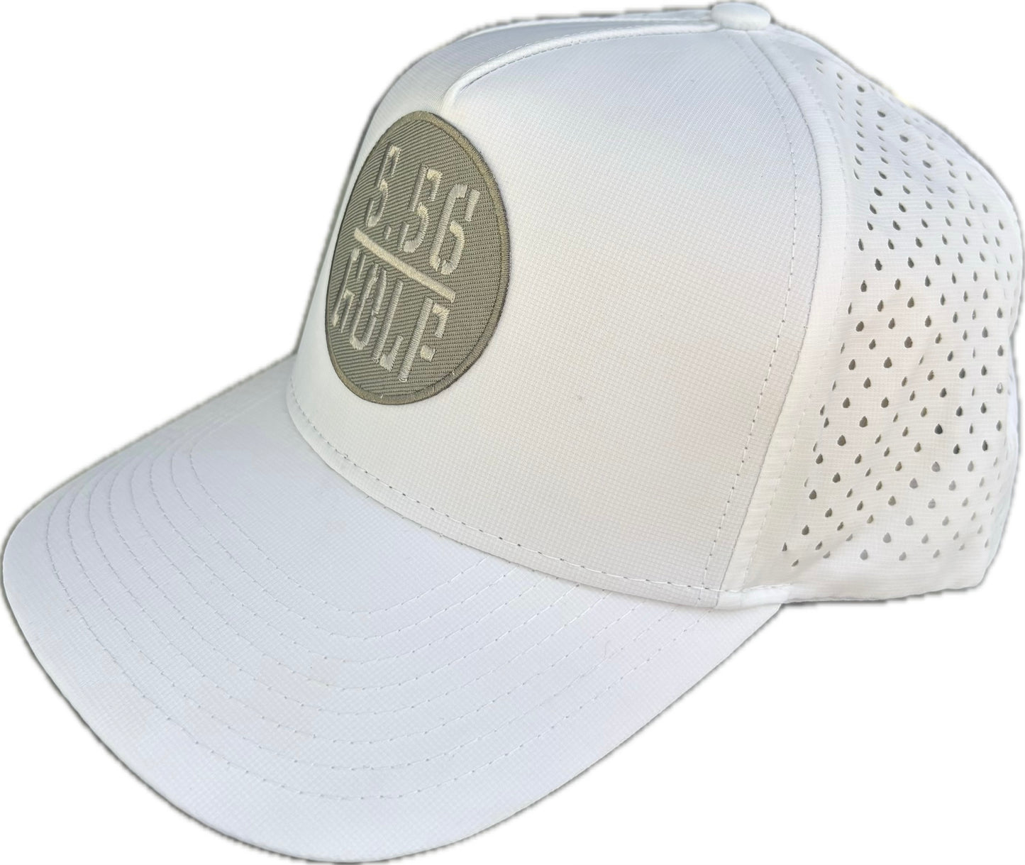 5.56 Golf: White Light Weight Vetted Snap Back Fairway Hat
