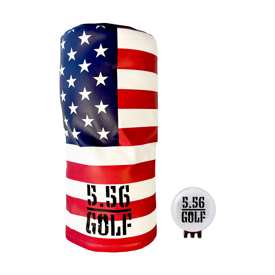5.56 Golf American Flag Barrel Golf Head Cover/ Magnetic Ball Marker Hat Clip included
